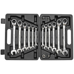 Wrench Sets; Set Type: Combination Ratchet Wrench Set; Wrench Size: 8 - 19 mm; Material: Vanadium Steel; Finish: Matte Chrome; Overall Length: 303 mm; Non-sparking: No; Corrosion-resistant: Yes; Ratcheting: Yes; Head Offset Angle: 15  ™; Includes: 11; 12;