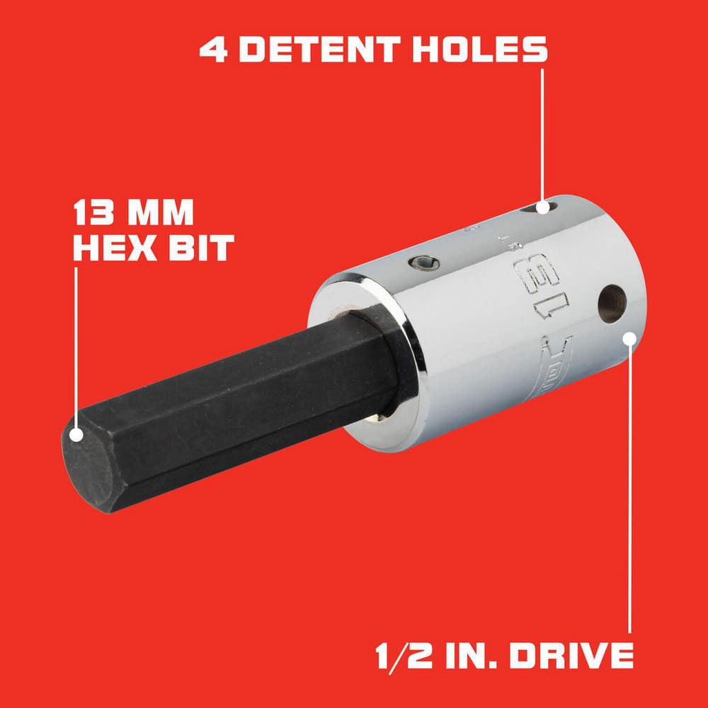 Hand Hex & Torx Bit Sockets; Socket Type: Hex Bit Socket; Bit Length: 3.641 in; Insulated: No; Tether Style: Tether Ready; Material: Steel; Finish: Chrome-Plated; Standards: ASME; Non-sparking: No; Overall Length: 3.64