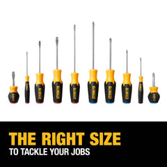 Screwdriver Sets; Container Type: Blister Pack; Includes: standard 1/8 in. x 3 in., 1/4 in. x 1-3/4 in., 1/4 in. x 4 in., 3/16 in. x 4 in., cabinet 3/16 in. x 6 in., Phillips 0 pt x 2-1/4 in., 2 pt x 1-3/4 in., 1 pt x 3 in., 2 pt x 4 in., 2 pt x 6 in.; Nu