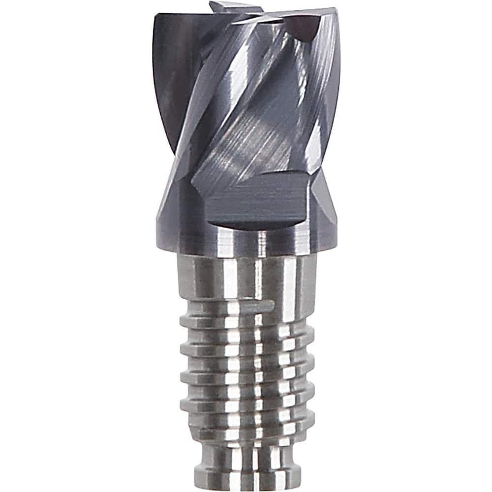 Corner Radius & Corner Chamfer End Mill Heads; Chamfer Angle: 45.000; Connection Type: Duo-Lock 20; Centercutting: Yes; Flute Type: Spiral; Number Of Flutes: 4; End Mill Material: Solid Carbide; Overall Length: 0.98