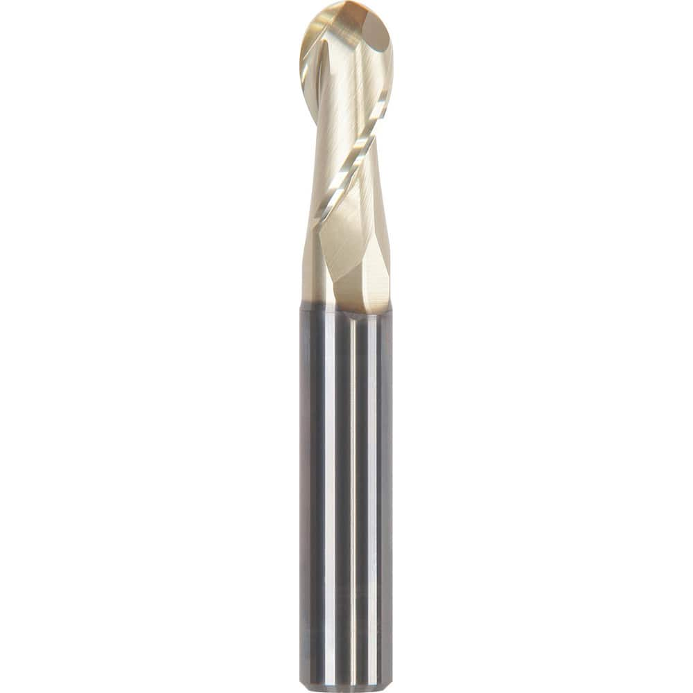 Ball End Mill: 0.4724″ Dia, 1.0236″ LOC, 2 Flute, Solid Carbide ZrN Coated