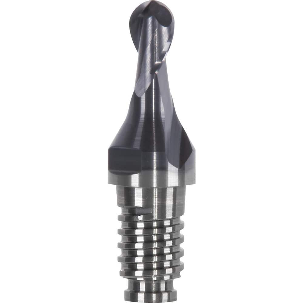 Ball End Mill Heads; Mill Diameter (mm): 6.00; Mill Diameter (Decimal Inch): 0.2362; Number of Flutes: 2; Length of Cut (mm): 9.0000; Length of Cut (Inch): 0.3543; Connection Type: Duo-Lock 10; Overall Length (mm): 20.0000; Overall Length (Inch): 0.7874;