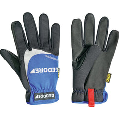 General Purpose  Gloves:  Size  2X-Large,  Unlined-Lined, Black, Gray & Blue,  Soft Textured Grip,