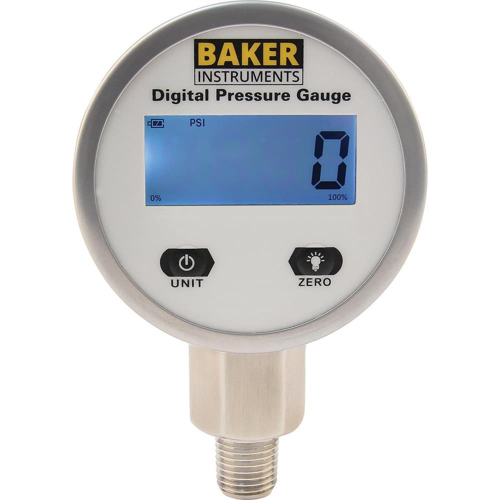 Pressure Gauges; Gauge Type: Digital Pressure Gauge; Scale Type: Single; Dial Type: Digital; Thread Type: 1/4″ MNPT; Bourdon Tube Material: Stainless Steel; Mount Type: Bottom; Wetted Parts Material: Stainless Steel; Minimum Hg: 0; Maximum Hg: 1018; Liqui