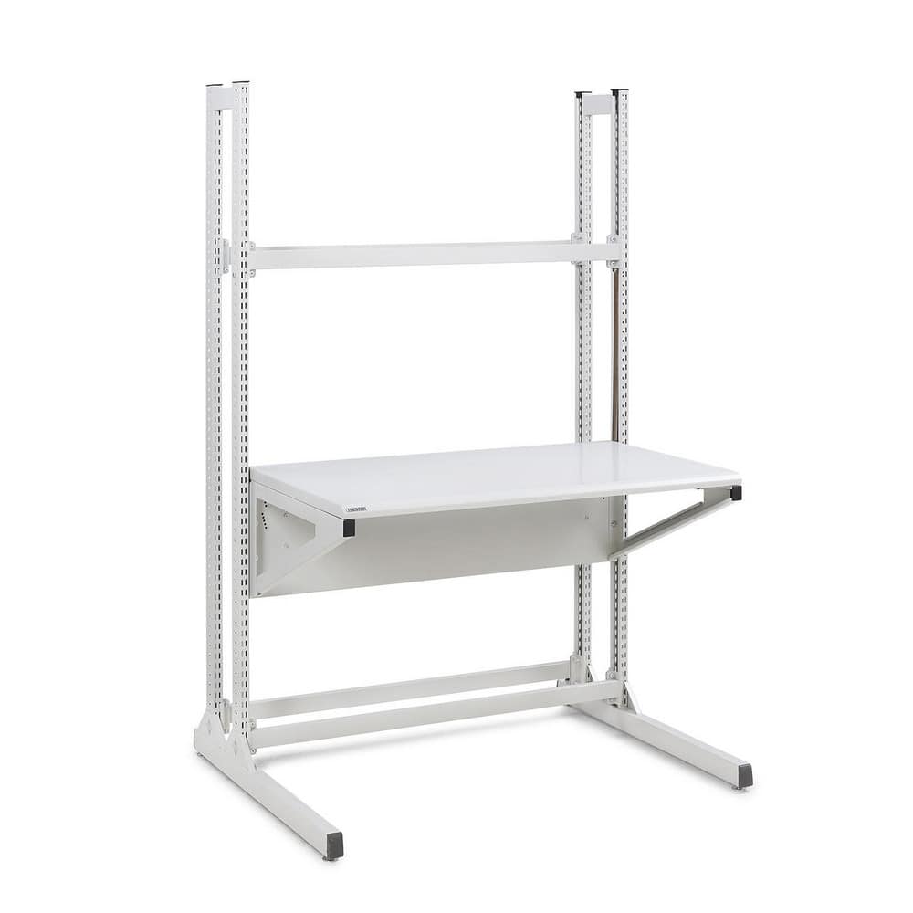 Stationary Work Benches, Tables; Table Type: Spring; Bench Style: Side Work Bench; Edge Type: Rounded Edge; Leg Style: Adjustable; Color: Gray; Maximum Height: 51.2 in; Minimum Height: 22.4000; Overall Depth: 27.56 in; Table Material: Steel; Foot Type: Gl