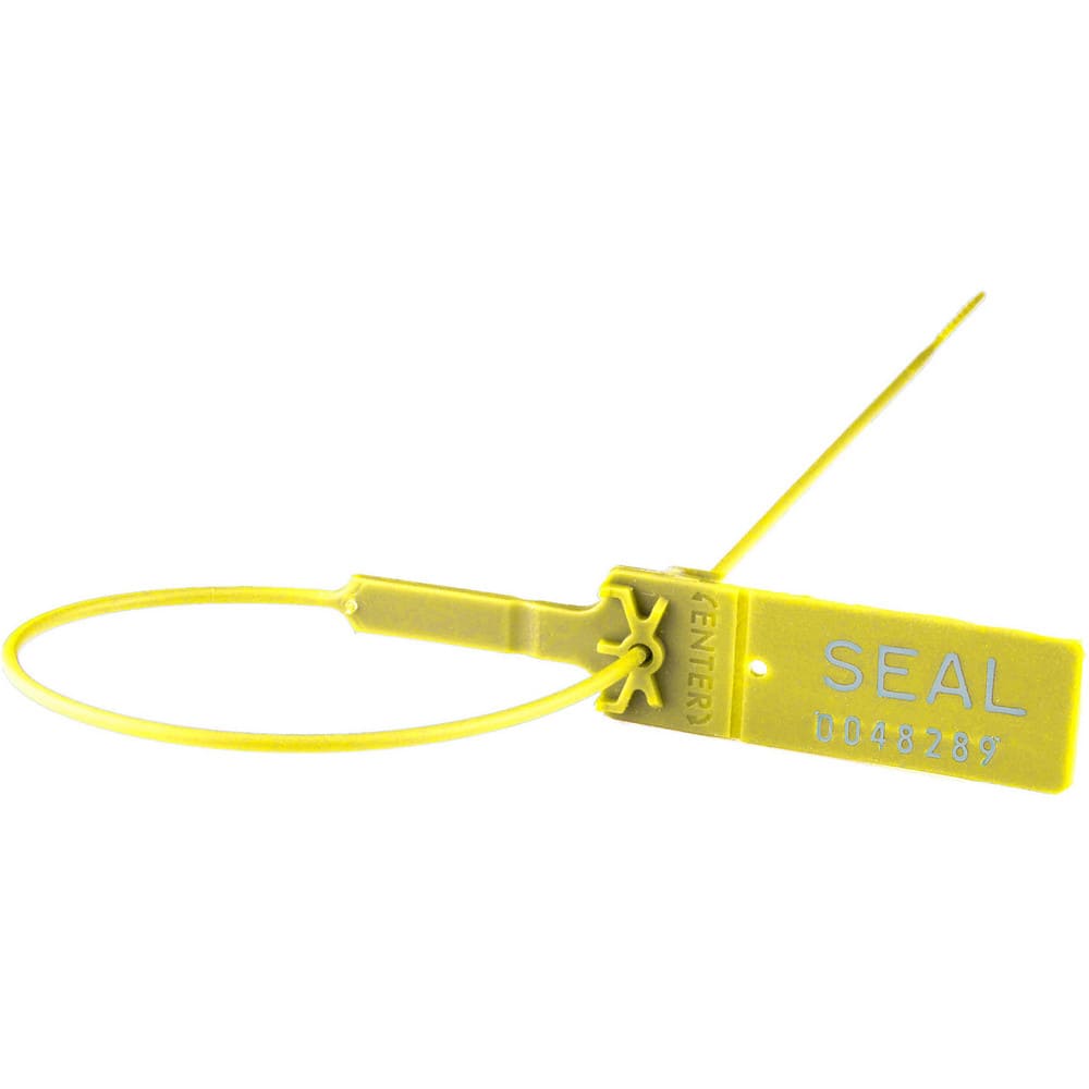 Security Seals; Type: Tamper-Evident Plastic Seal; Overall Length (Decimal Inch): 10.50; Operating Length: 7 in; Breaking Strength: 35.000; Material: Polypropylene; Color: Yellow; Color: Yellow; Overall Length: 10.50; Material: Polypropylene; Product Type