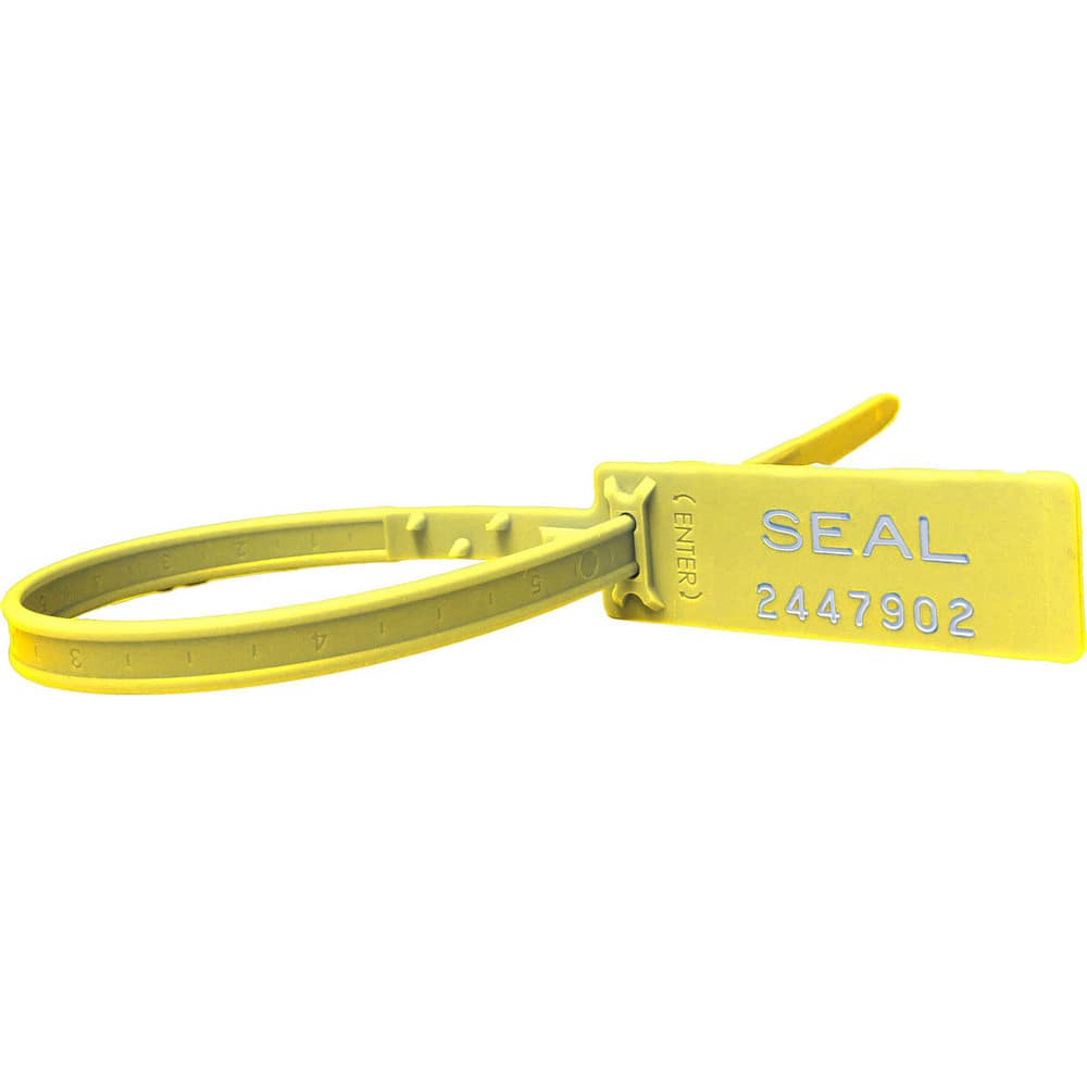 Security Seals; Type: Tamper-Evident Plastic Seal; Overall Length (Decimal Inch): 13.50; Operating Length: 11 in; Breaking Strength: 112.000; Material: Polypropylene; Color: Yellow; Color: Yellow; Overall Length: 13.50; Material: Polypropylene; Product Ty