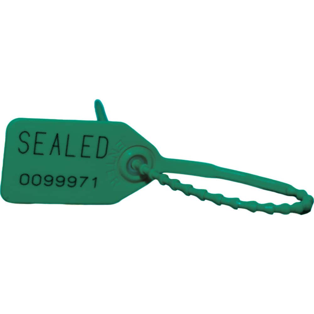 Security Seals; Type: Tamper-Evident Plastic Seal; Overall Length (Decimal Inch): 7.00; Operating Length: 4.5 in; Breaking Strength: 15.000; Material: Polyethylene; Color: Green; Color: Green; Overall Length: 7.00; Material: Polyethylene; Product Type: Ta
