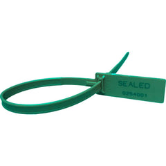 Security Seals; Type: Tamper-Evident Plastic Seal; Overall Length (Decimal Inch): 9.50; Operating Length: 7 in; Breaking Strength: 112.000; Material: Polypropylene; Color: Green; Color: Green; Overall Length: 9.50; Material: Polypropylene; Product Type: T