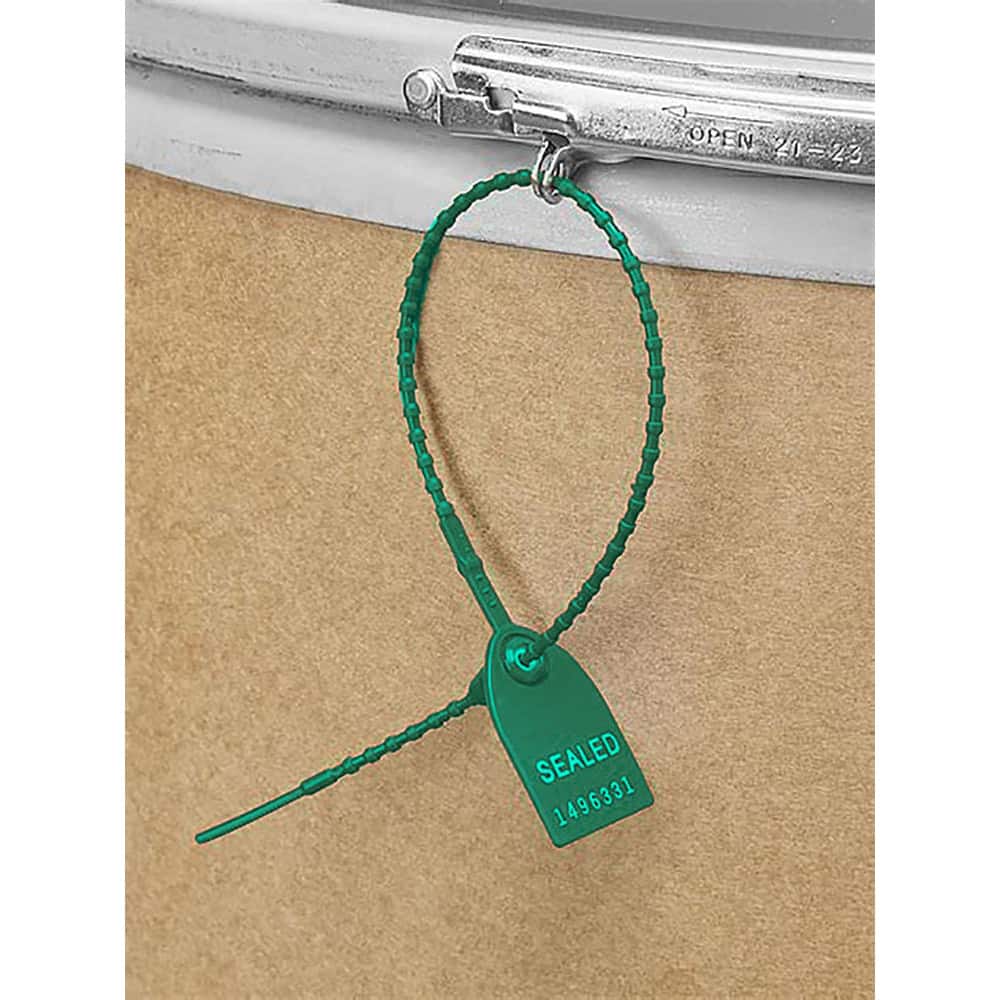 Security Seals; Type: Tamper-Evident Plastic Seal; Overall Length (Decimal Inch): 15.00; Operating Length: 12 in; Breaking Strength: 40.000; Material: Polyethylene; Color: Green; Color: Green; Overall Length: 15.00; Material: Polyethylene; Product Type: T