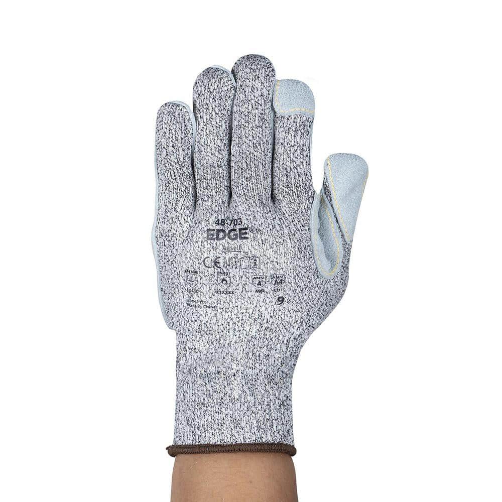 Cut, Puncture & Abrasive-Resistant Gloves: Small, ANSI Cut A4, ANSI Puncture 4, HPPE Lined, Fiberglass Blend Gray, Suede Grip, ANSI Abrasion 5