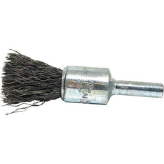 Brush Research Mfg. - 1/2" Brush Diam, Crimped, End Brush - 1/4" Diam Steel Shank, 20,000 Max RPM - Exact Industrial Supply