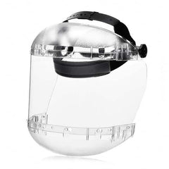 Face Shield & Headgear: Acetate, Clear, 8″ High, 6″ Wide, Chin Guard & Clear Cap