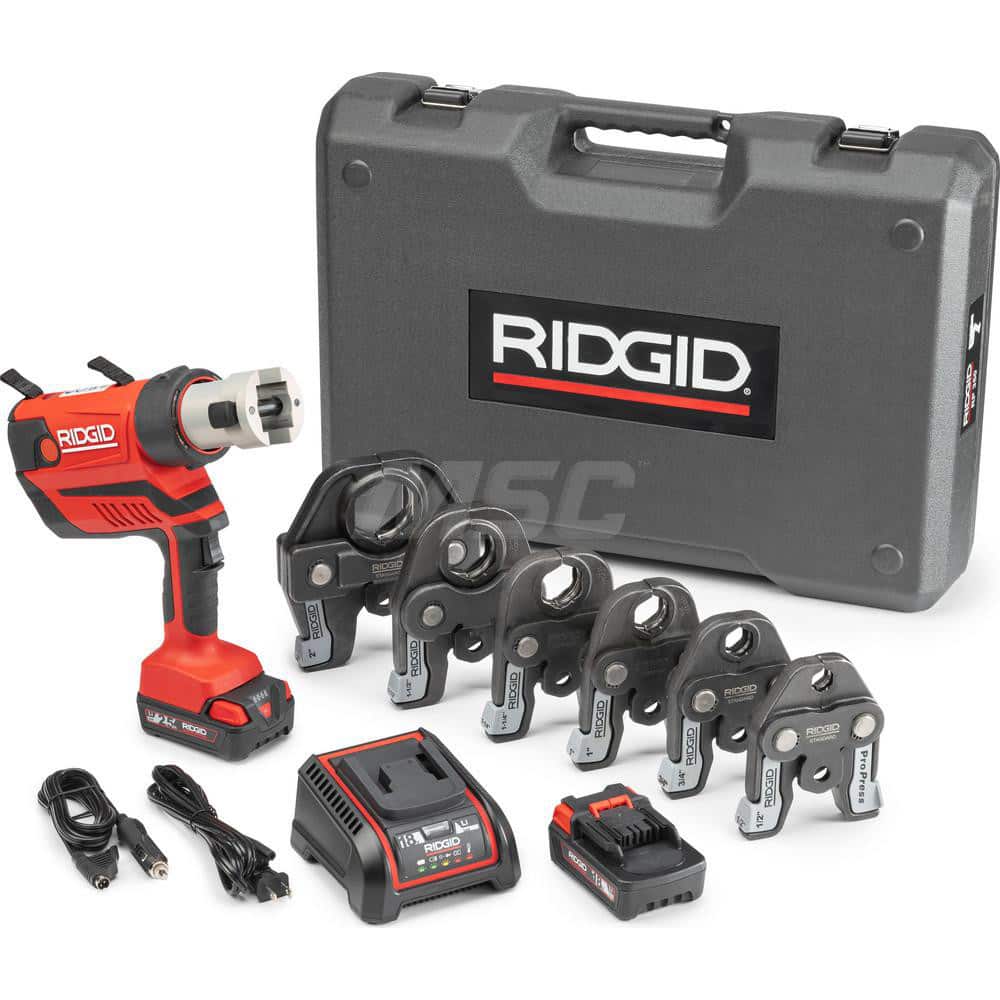 Ridgid - Benders, Crimpers & Pressers; Type: Presser ; Maximum Pipe Capacity (Inch): 4 ; Minimum Pipe Capacity: 1/2 (Inch); Overall Length (Inch): 11 ; Includes: RP 350 Press Tool; (2) 18V 2.5Ah Lion Batteries; 18V Charger; Carrying Case; 1/2" to 2" ProP - Exact Industrial Supply