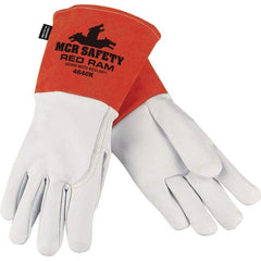 Welding Gloves: Size Medium, Leather, MIG & TIG Application White, .0833″ OAL, Textured Grip