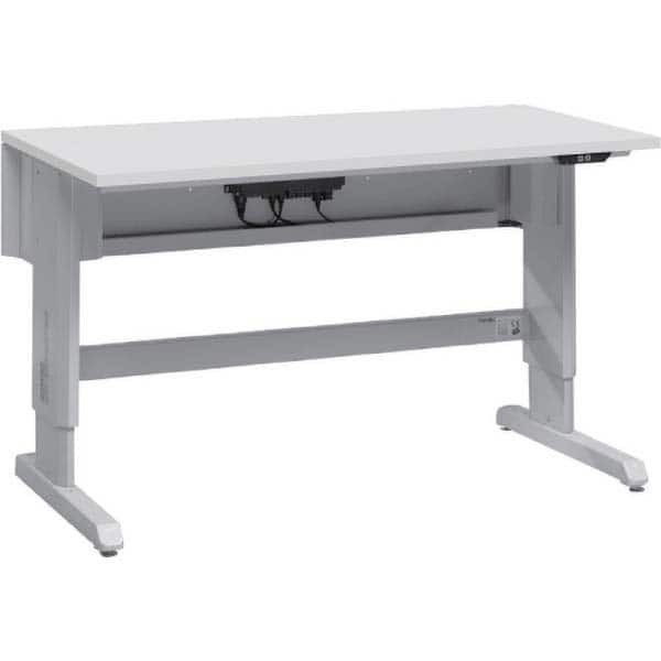Stationary Work Benches, Tables; Table Type: Laminate Top Work Bench; Leg Style: C-Leg (Cantilever); Motor Height Adjustment; Color: Gray; Load Capacity (Lb. - 3 Decimals): 880.000; Top Material: Laminate; Top Thickness: 1 in; 1 mm