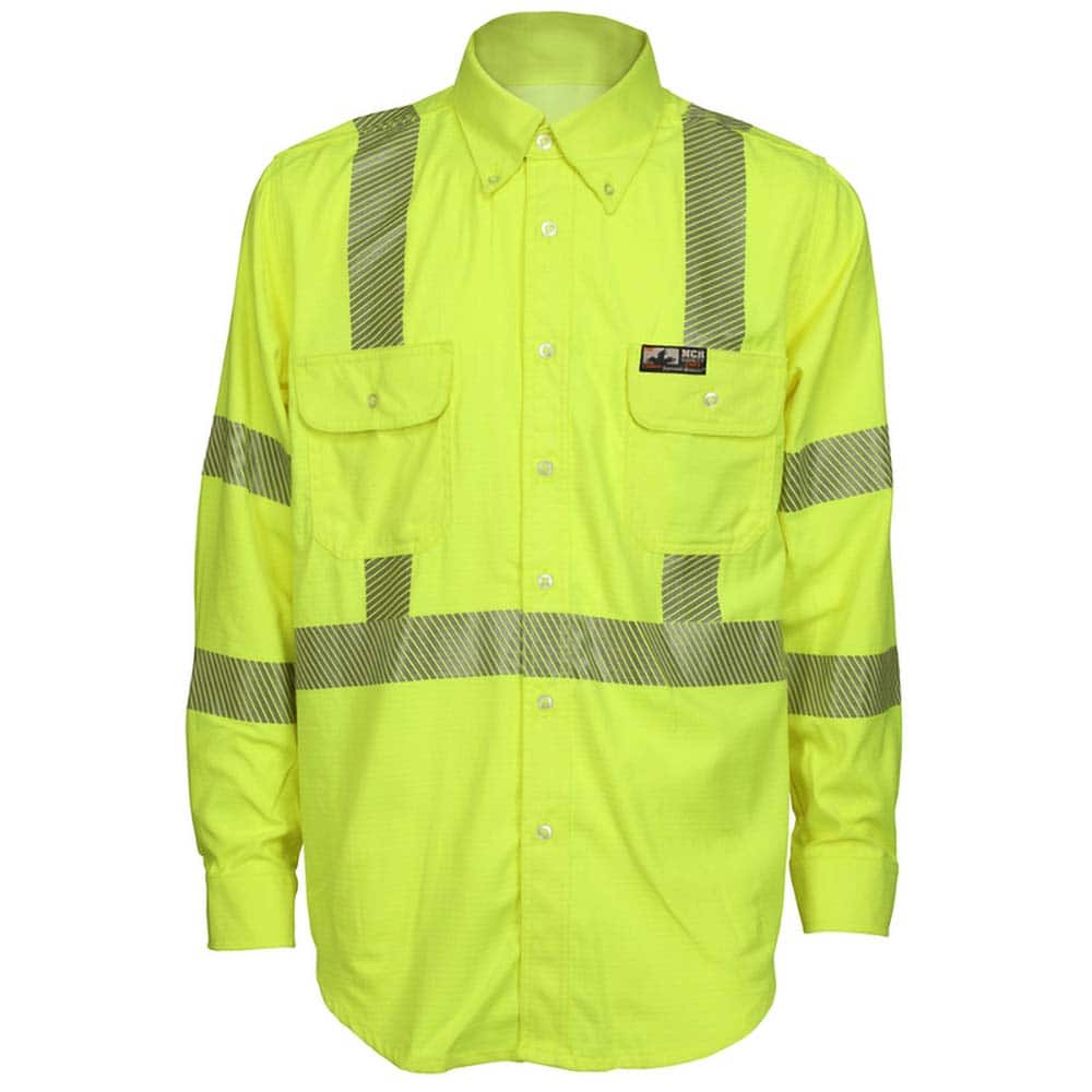 MCR Safety - Shirts; Garment Style: Button Down ; Garment Type: High Visibility; Arc Flash; Dual Hazard; Flame Resistant ; Size: X-Large ; Color: Lime ; Material: Summit Breeze ; Hazardous Protection Level: 8.9 Cal/Cm2 - Exact Industrial Supply