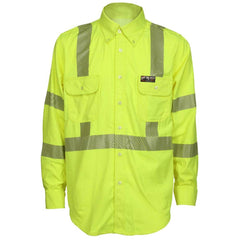 MCR Safety - Shirts; Garment Style: Button Down ; Garment Type: High Visibility; Arc Flash; Dual Hazard; Flame Resistant ; Size: 4X-Large ; Color: Lime ; Material: Summit Breeze ; Hazardous Protection Level: 8.9 Cal/Cm2 - Exact Industrial Supply