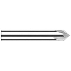 Chamfer Mill: 2 Flutes, Solid Carbide 3″ OAL, 1/8″ Shank Dia, Bright/Uncoated