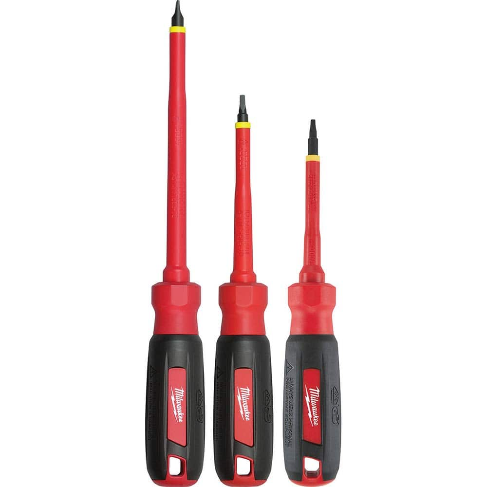 Milwaukee Tool - Screwdriver Sets; Screwdriver Types Included: Slotted; Square ; Number of Pieces: 3.000 ; Width Range: 1/4 ; Slotted: Yes ; Ball End Hex: No ; Case Type: Clam Shell - Exact Industrial Supply