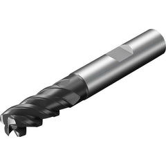 Corner Radius End Mill: 0.394″ Dia, 0.079″ Radius, 4 Flutes, Solid Carbide 48 ° Helix, TiAlN Coated, Corner Radius End, Centercutting, Series CoroMill Plura