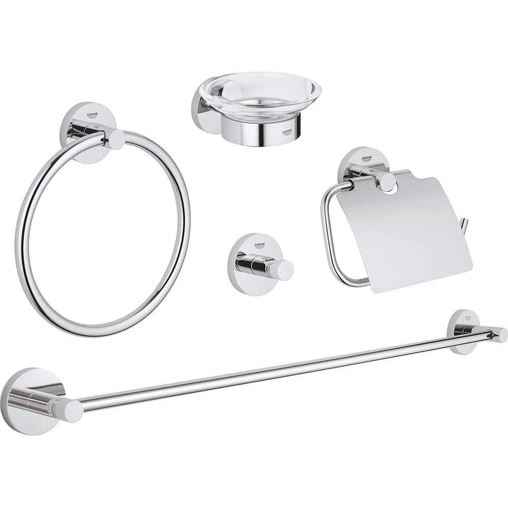 Grohe - Washroom Shelves, Soap Dishes & Towel Holders; Type: 5-in-1 Accessory Set ; Material: Metal ; Length (Inch): 26 ; Width (Inch): 7.5 ; Depth (Inch): 2.36 ; Finish/Coating: Chrome - Exact Industrial Supply