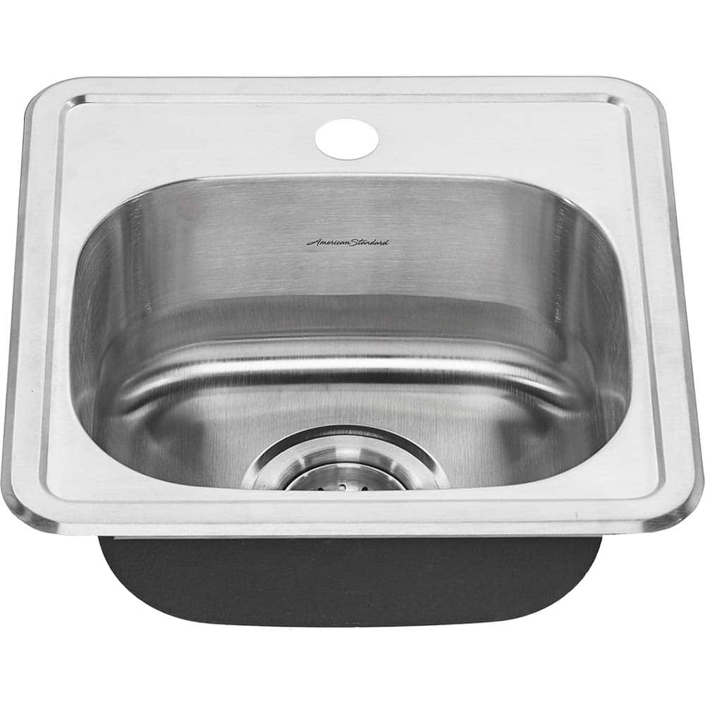 American Standard - Sinks; Type: Single Bowl Stainless Steel Kitchen Sink ; Outside Length: 15 (Inch); Outside Length: 15.000 (Decimal Inch); Outside Width: 15.000 (Decimal Inch); Outside Width: 15 (Inch); Outside Height: 6.0000 (Decimal Inch) - Exact Industrial Supply