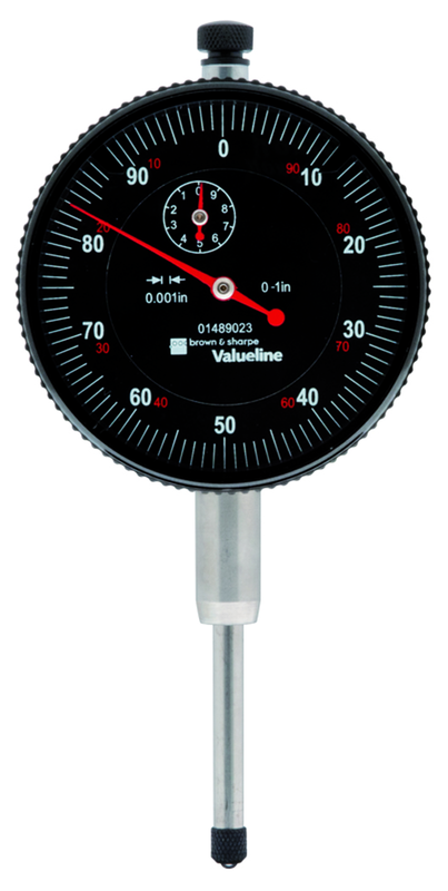 2-1/4" Face 0-100 Dial Reading .001" Graduation Black Face Indicator - Exact Industrial Supply