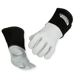 Welding Gloves: Size Large, Uncoated, MIG Welding Application Black & White, Uncoated Coverage, Textured Grip