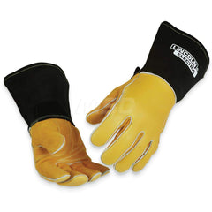 Welding Gloves: Size Medium, Uncoated, Stick Welding & MIG Welding Application Black & Yellow, Uncoated Coverage, Textured Grip