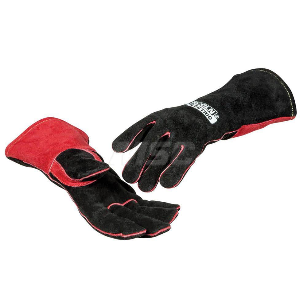 Welding Gloves: Uncoated, Stick Welding Application Black & Red, Uncoated Coverage, Textured Grip