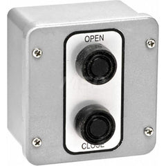 Garage Door Hardware; Type: Control Station, Nema 4, Surface Mount; For Use With: Commercial Doors; Commercial Gate Openers; Material: Aluminum; Overall Length: 2.13; Overall Width: 4; Overall Height: 4.375; Number of Buttons: 2; Includes: 6 Amp @ 125/250