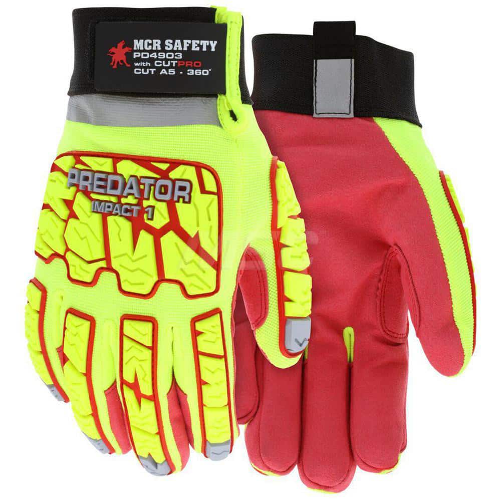 Cut, Puncture & Abrasive-Resistant Gloves: Size 2XL, ANSI Cut A5, ANSI Puncture 3, Synthetic Leather Red & High-Visibility Lime Green, HPPE Lined, Thermoplastic Elastomer Back, Non-Slip Reinforcement Grip, ANSI Abrasion 4