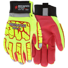 Cut, Puncture & Abrasive-Resistant Gloves: Size XL, ANSI Cut A5, ANSI Puncture 3, Synthetic Leather Red & High-Visibility Lime Green, HPPE Lined, Thermoplastic Elastomer Back, Non-Slip Reinforcement Grip, ANSI Abrasion 4
