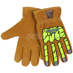 Cut, Puncture & Abrasive-Resistant Gloves: Size XL, ANSI Cut A5, ANSI Puncture 4, Leather Tan & High-Visibility Lime, HPPE Lined, Thermoplastic Elastomer Back, Leather Grip, ANSI Abrasion 6