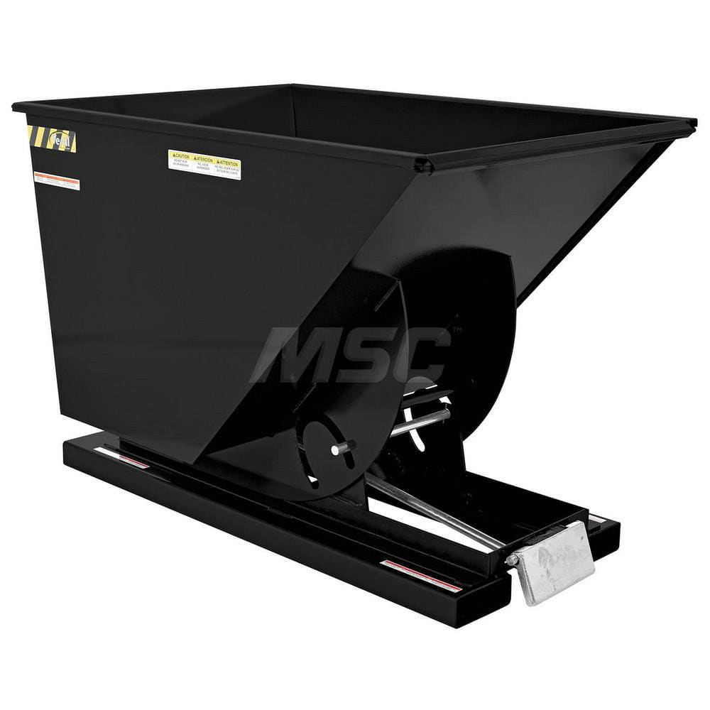 Stationary Tilt Hopper: 6,000 lb Capacity, 42″ Wide, 61.13″ Long, 42.75″ High Black, Powder Coated Steel, Hand Control