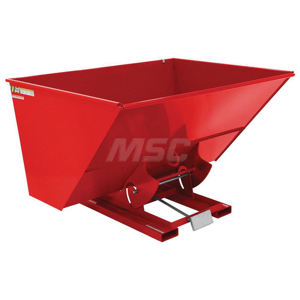 Stationary Tilt Hopper: 6,000 lb Capacity, 82″ Wide, 68.63″ Long, 51.8125″ High Red, Powder Coated Steel, Hand Control