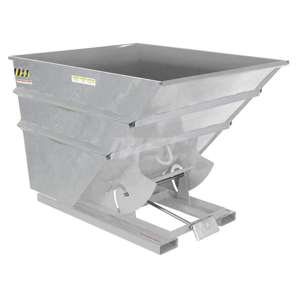 Stationary Tilt Hopper: 6,000 lb Capacity, 57″ Wide, 68.31″ Long, 51.8125″ High Gray, Powder Coated Steel, Hand Control