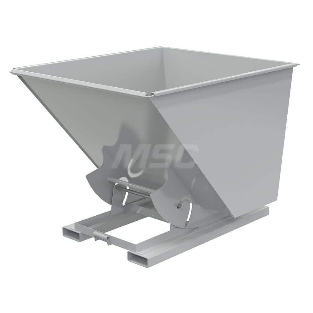 Stationary Tilt Hopper: 4,000 lb Capacity, 57″ Wide, 69″ Long, 52″ High Gray, Powder Coated Steel, Hand Control