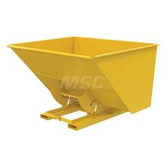 Stationary Tilt Hopper: 4,000 lb Capacity, 82″ Wide, 69″ Long, 51″ High Yellow, Powder Coated Steel, Hand Control