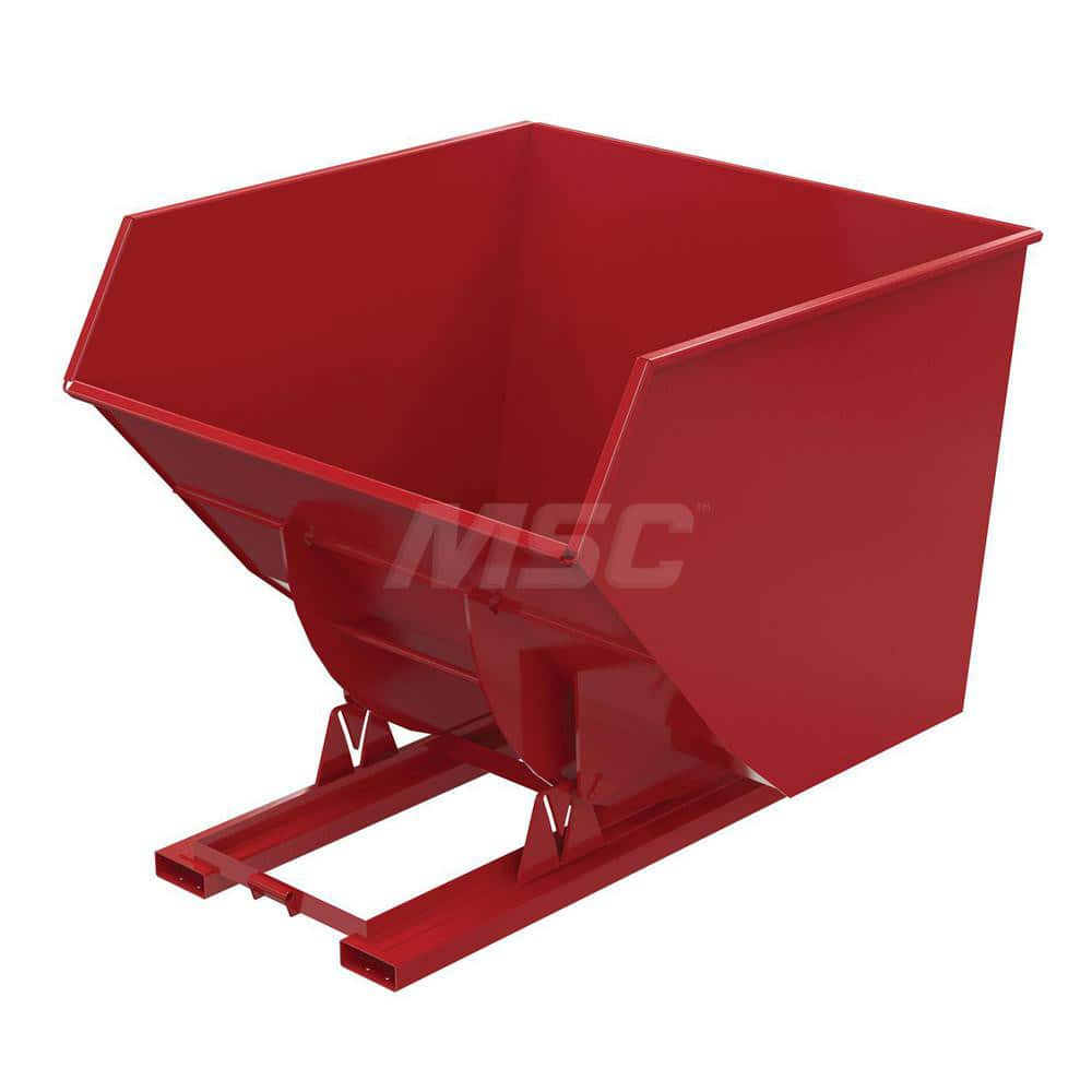 Stationary Tilt Hopper: 6,000 lb Capacity, 79″ Wide, 72.94″ Long, 64.375″ High Red, Powder Coated Steel, Hand Control