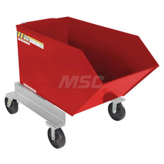 Stationary Tilt Hopper: 2,000 lb Capacity, 35″ Wide, 58.88″ Long, 47.1875″ High Red, Powder Coated Steel, Hand Control