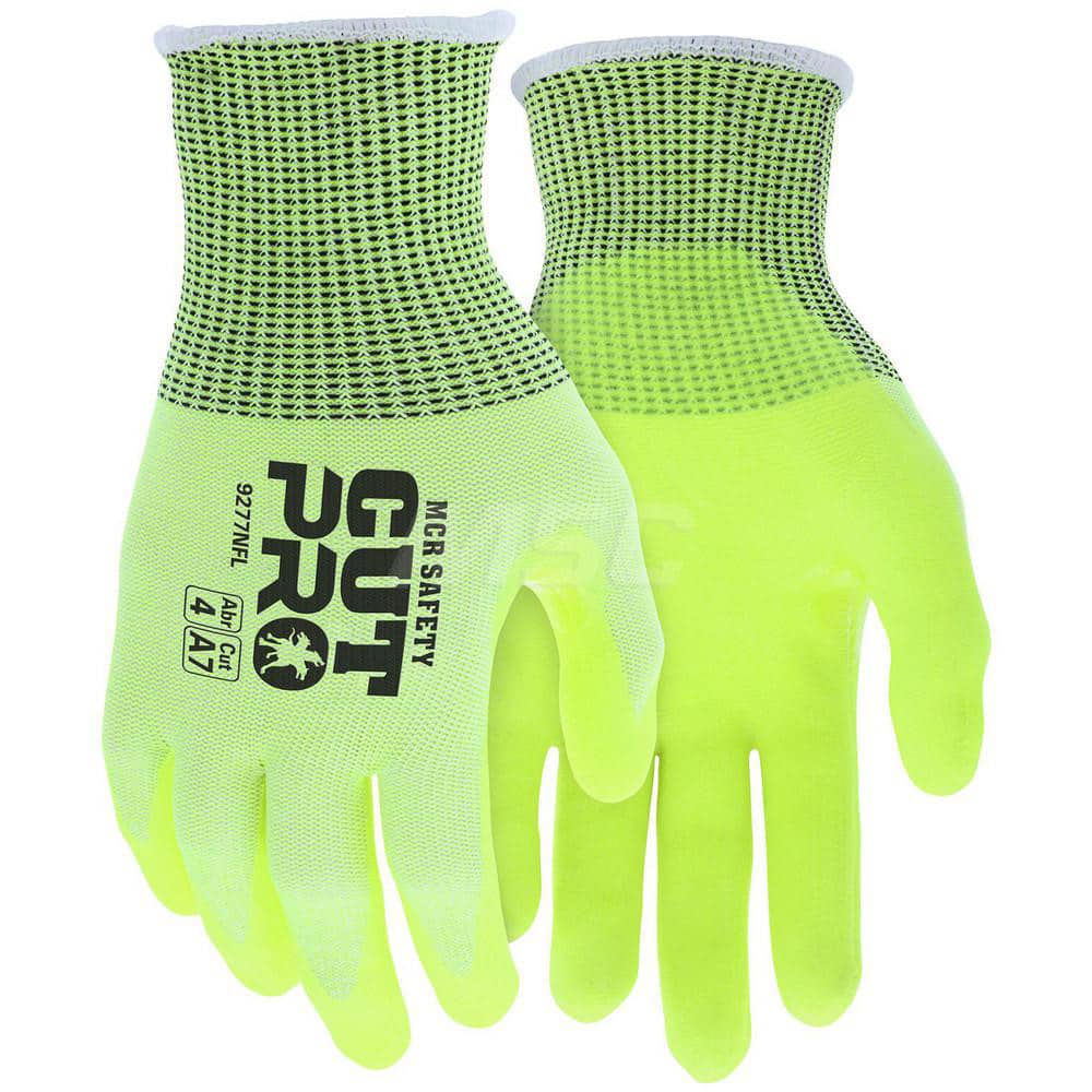 Cut, Puncture & Abrasive-Resistant Gloves: Size XS, ANSI Cut A7, ANSI Puncture 3, Nitrile, HPPE High-Visibility Lime Green, Palm Coated, HPPE Lined, HPPE Back, Nitrile Dipped Grip, ANSI Abrasion 6