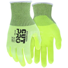 Cut, Puncture & Abrasive-Resistant Gloves: Size L, ANSI Cut A7, ANSI Puncture 3, Nitrile, HPPE High-Visibility Lime Green, Palm Coated, HPPE Lined, HPPE Back, Nitrile Dipped Grip, ANSI Abrasion 6