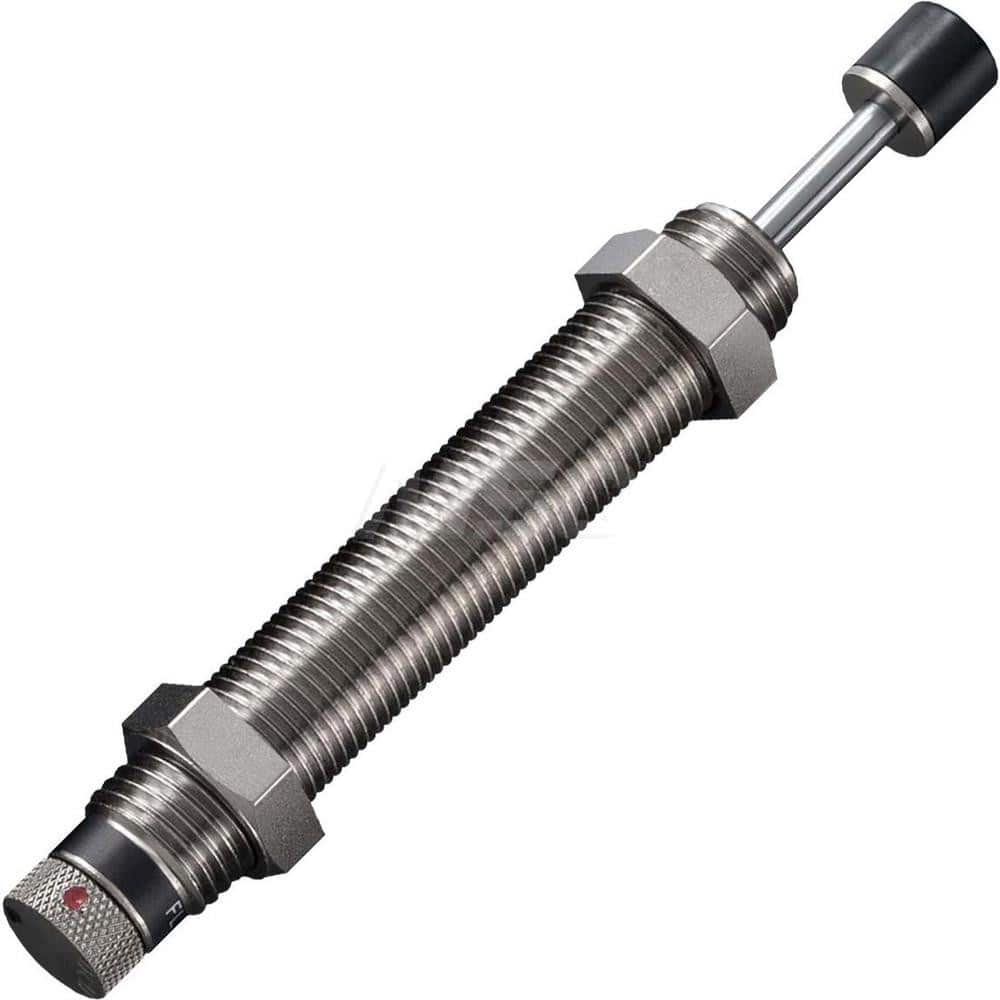 Standard-Duty Shock Absorber: 4 mm Rod Dia, 19.6 mm OD, 17 mm Stroke, M14 x 1 Thread 115 mm OAL, 15.7 lb Force