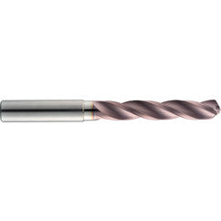 23/64″ Dia. × 10 mm Shank × 61 mm Flute Length × 103 mm OAL, 5xD, 145°, TM, 3 Flute, Coolant Thru, Round Solid Carbide Drill - Exact Industrial Supply