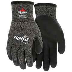 Cut-Resistant Gloves: Size M, ANSI Cut 4, HPT, Nylon & Glass Filament Black, Palm & Fingertips Coated, Acrylic & Terry Lined, Nylon & Terry Cloth Back