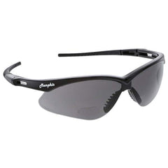 Safety Glass: Scratch-Resistant, Polycarbonate, Gray Lenses, Curved, UV Protection Black Frame, Single
