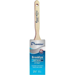 Premier Paint Roller - 2-1/2" Tapered Polyester Sash Brush - 2-15/16" Bristle Length, 7-1/2" Wood Sash Handle - Exact Industrial Supply