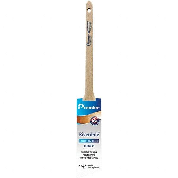 Premier Paint Roller - 1-1/2" Tapered Nylon Trim Brush - 2-3/16" Bristle Length, 7" Wood Sash Handle - Exact Industrial Supply